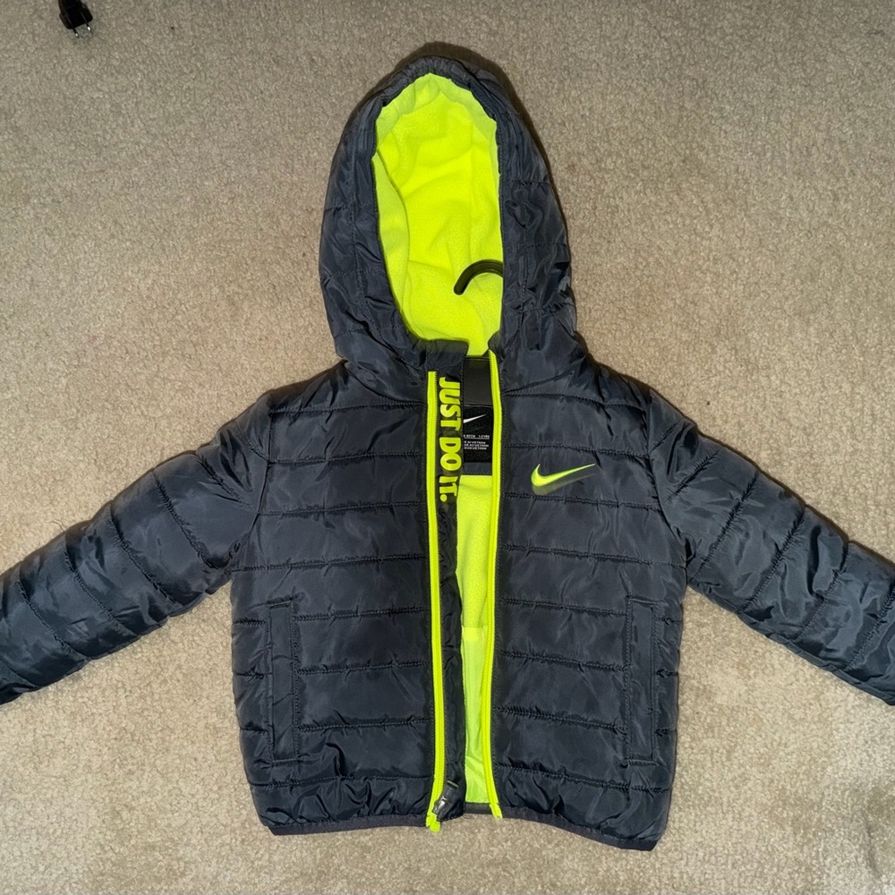 Nike Boys Gray & Lime Green Puffer Jacket